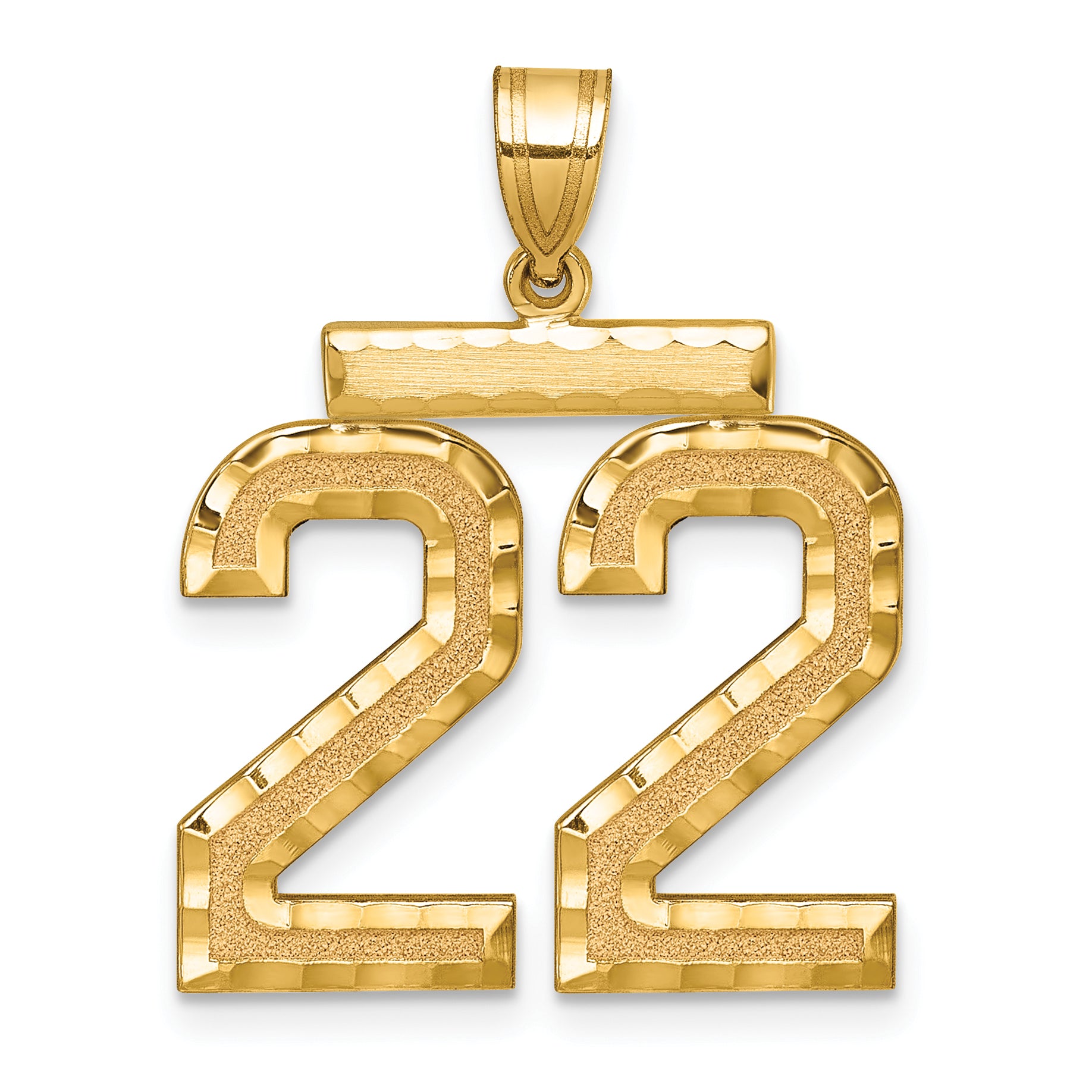14K Gold Diamond-Cut Number 22 Charm Large Brushed Finish Statement Piece Secondary image