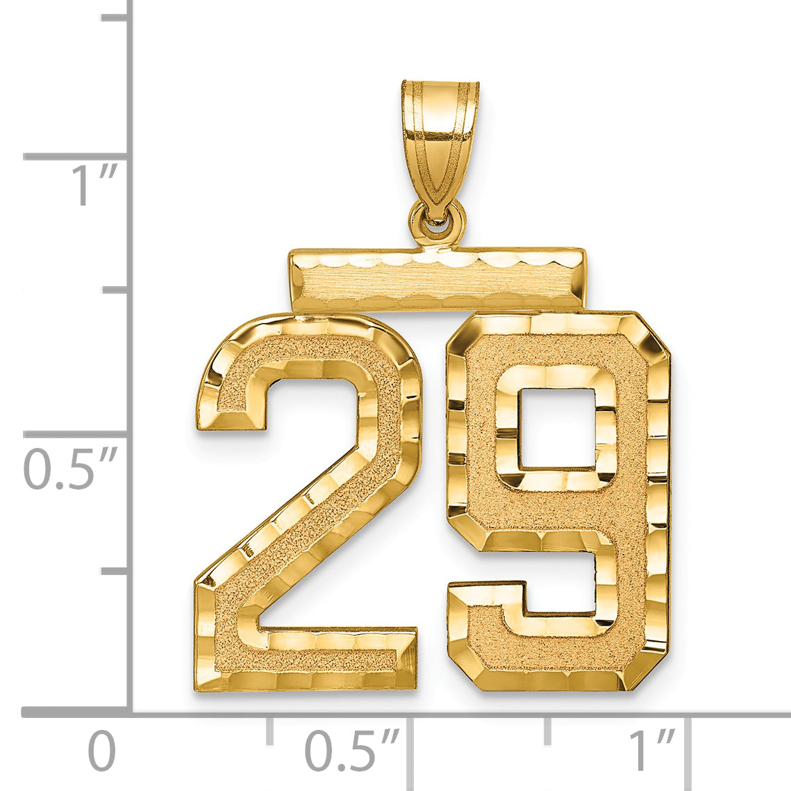 Large Number 29 Charm in 14K Yellow Gold, Brushed & Diamond-Cut - Sophia Jewelers