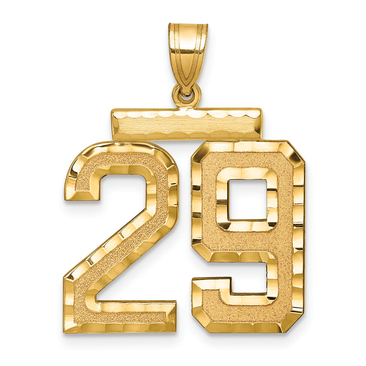 Large Number 29 Charm in 14K Yellow Gold, Brushed & Diamond-Cut - Sophia Jewelers