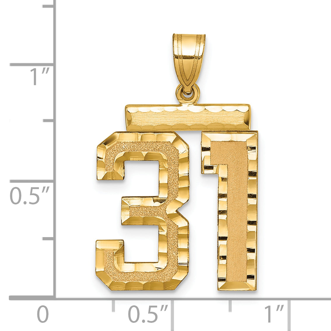 Large Number 31 Charm in 14K Yellow Gold, Brushed & Diamond-Cut - Sophia Jewelers