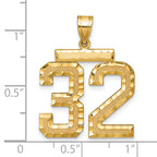Large Number 32 Charm in 14K Yellow Gold, Brushed & Diamond-Cut - Sophia Jewelers