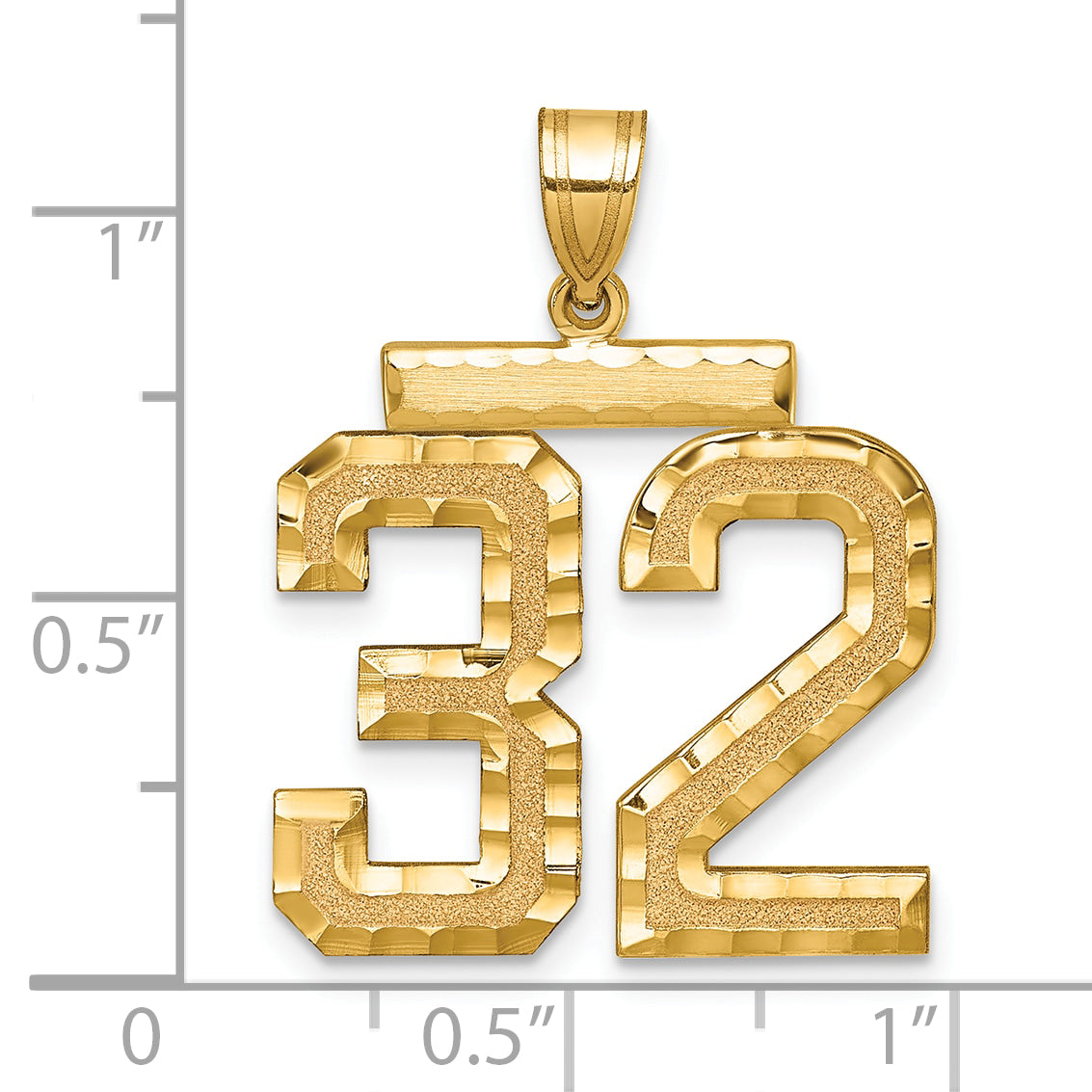 Large Number 32 Charm in 14K Yellow Gold, Brushed & Diamond-Cut - Sophia Jewelers