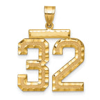 Large Number 32 Charm in 14K Yellow Gold, Brushed & Diamond-Cut - Sophia Jewelers