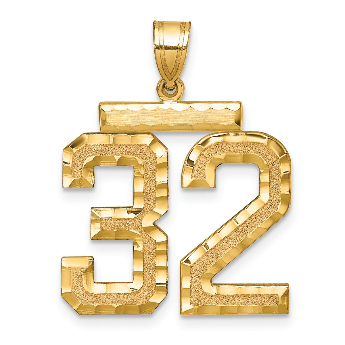 Large Number 32 Charm in 14K Yellow Gold, Brushed & Diamond-Cut - Sophia Jewelers