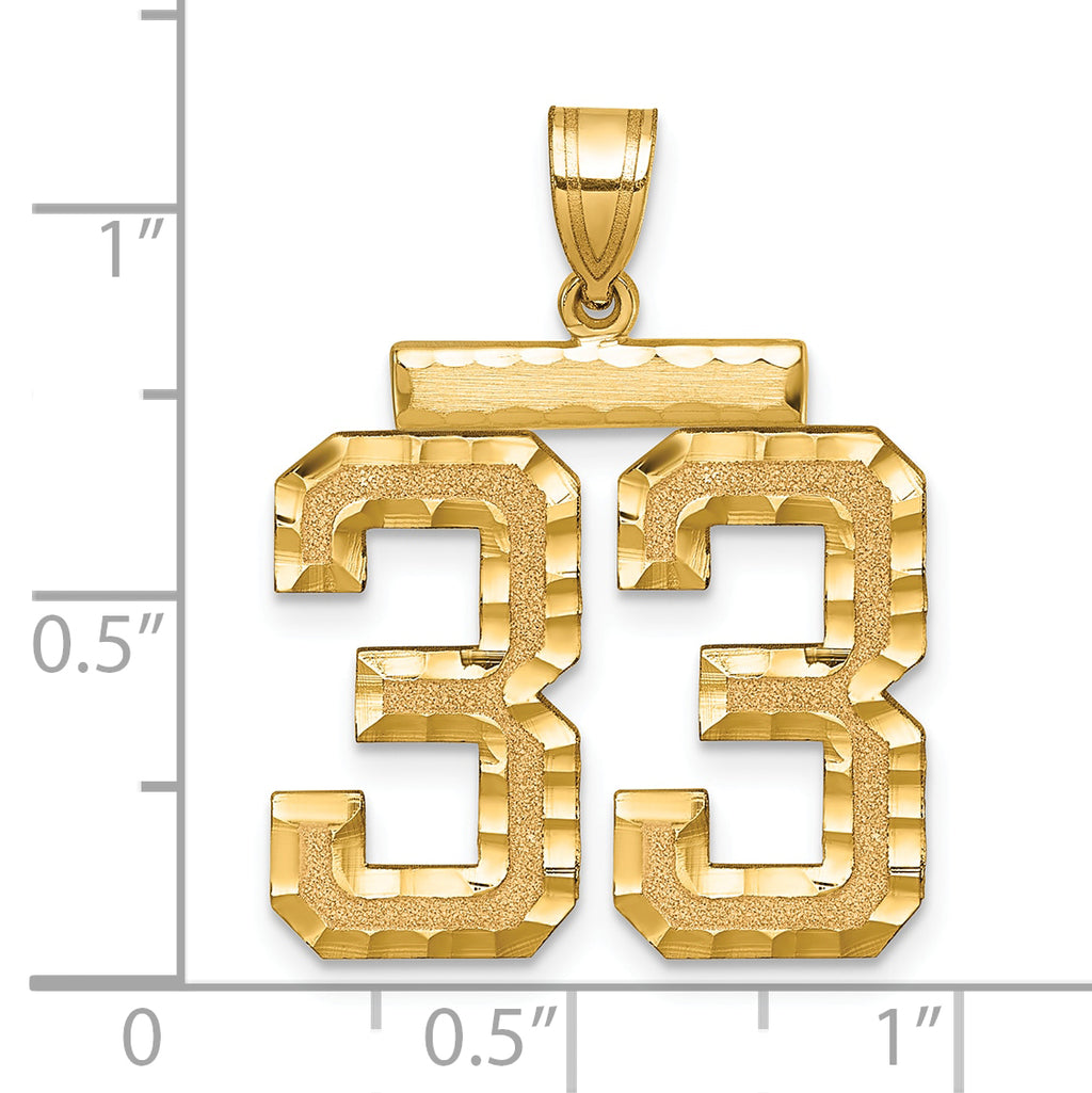 Large Number 33 Charm in 14K Yellow Gold, Diamond-Cut - Sophia Jewelers