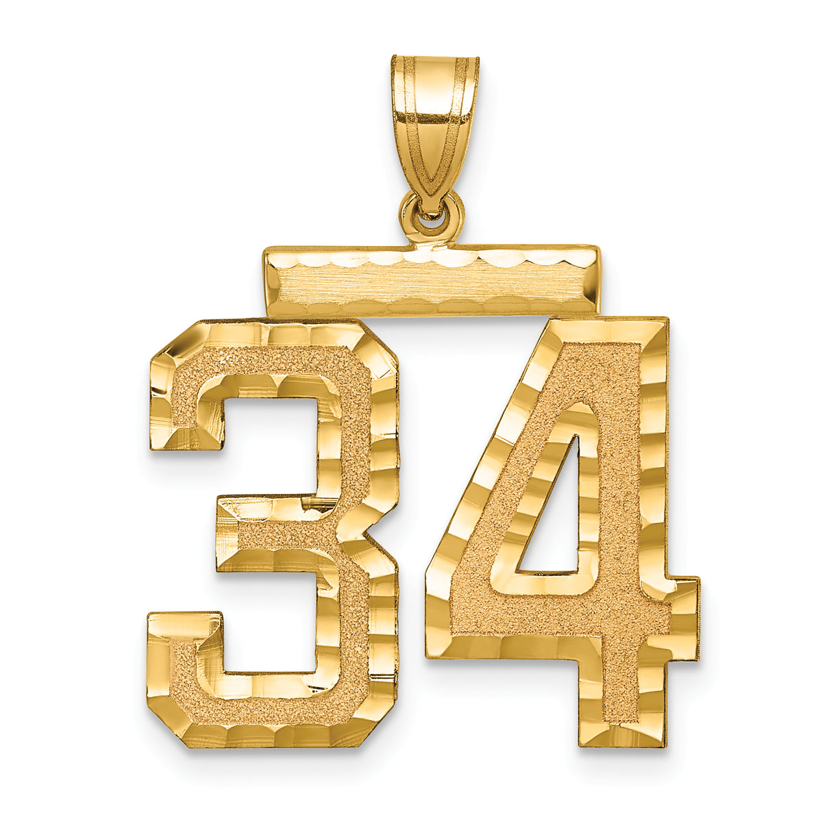 14k Large Brushed Diamond-cut Number 34 Charm