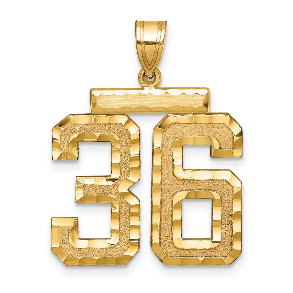 Large Number 36 Charm in 14K Yellow Gold, Brushed & Diamond-Cut - Sophia Jewelers