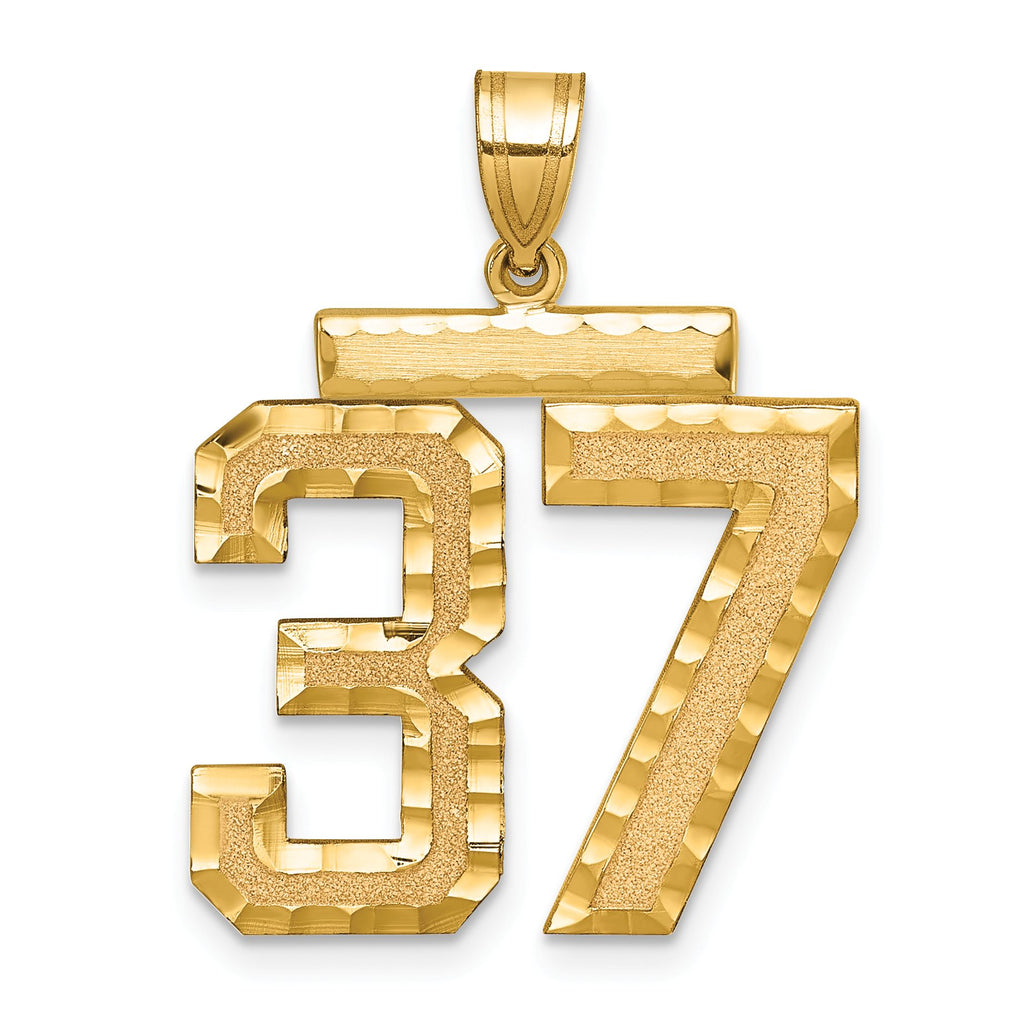 Large Number 37 Charm in 14K Yellow Gold, Brushed & Diamond-Cut - Sophia Jewelers