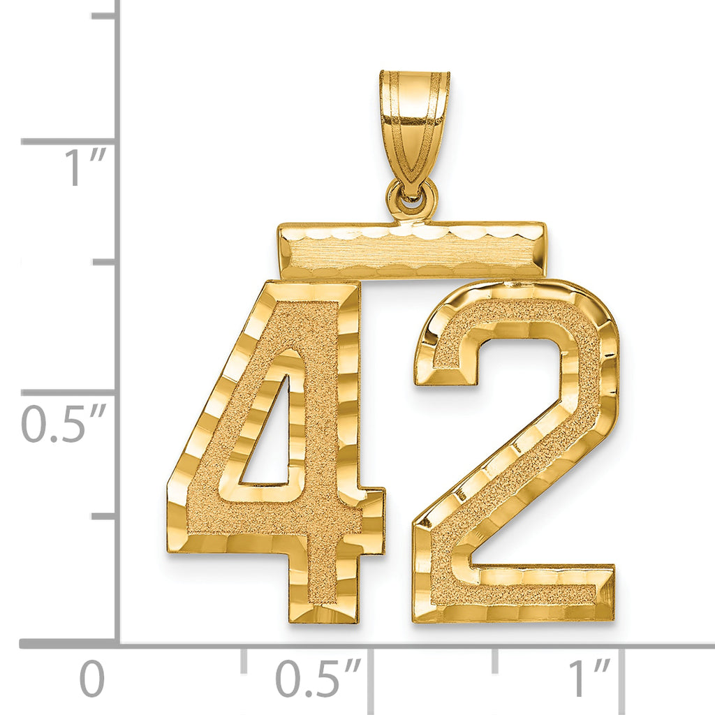 Large Number 42 Charm in 14K Yellow Gold, Brushed & Diamond-Cut - Sophia Jewelers