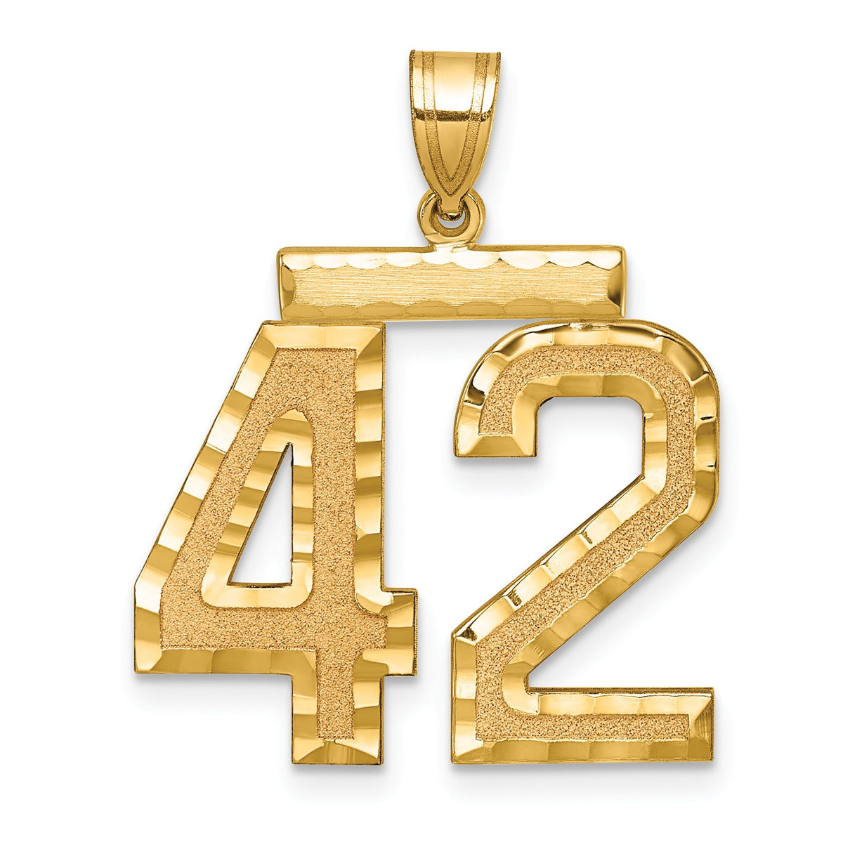 Large Number 42 Charm in 14K Yellow Gold, Brushed & Diamond-Cut - Sophia Jewelers