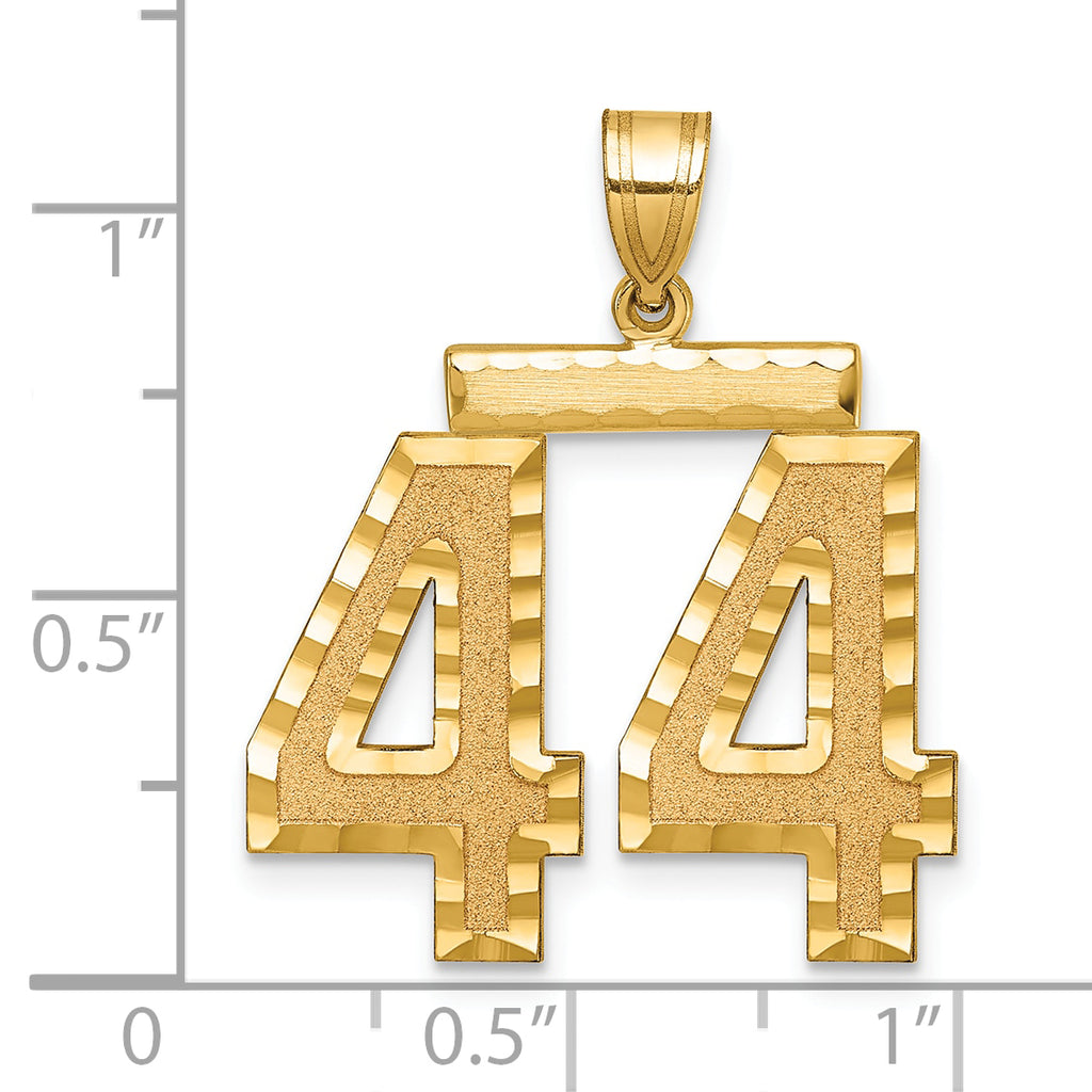 Large Number 44 Charm in 14K Yellow Gold, Brushed & Diamond-Cut - Sophia Jewelers