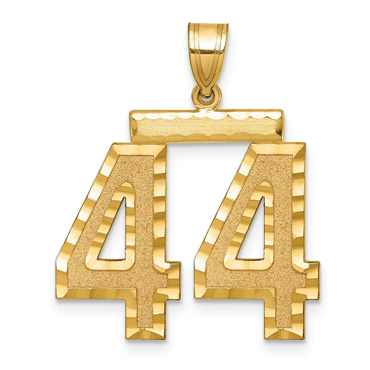 Large Number 44 Charm in 14K Yellow Gold, Brushed & Diamond-Cut - Sophia Jewelers