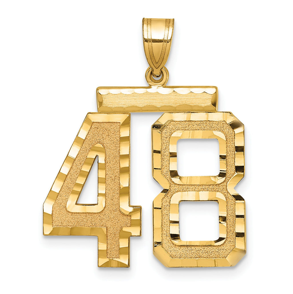 Large Number 48 Charm in 14K Yellow Gold, Brushed & Diamond-Cut - Sophia Jewelers