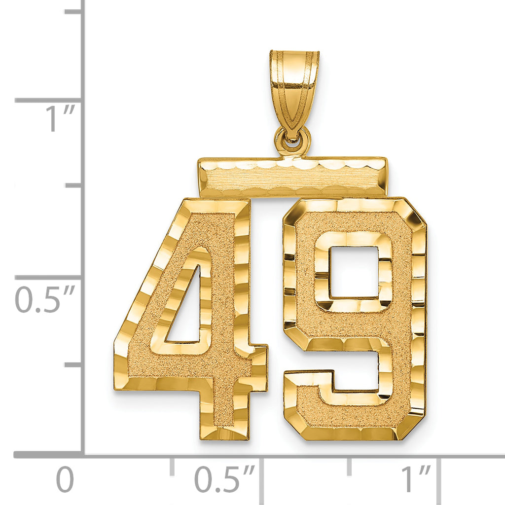 Large Number 49 Charm in 14K Yellow Gold, Brushed & Diamond-Cut - Sophia Jewelers