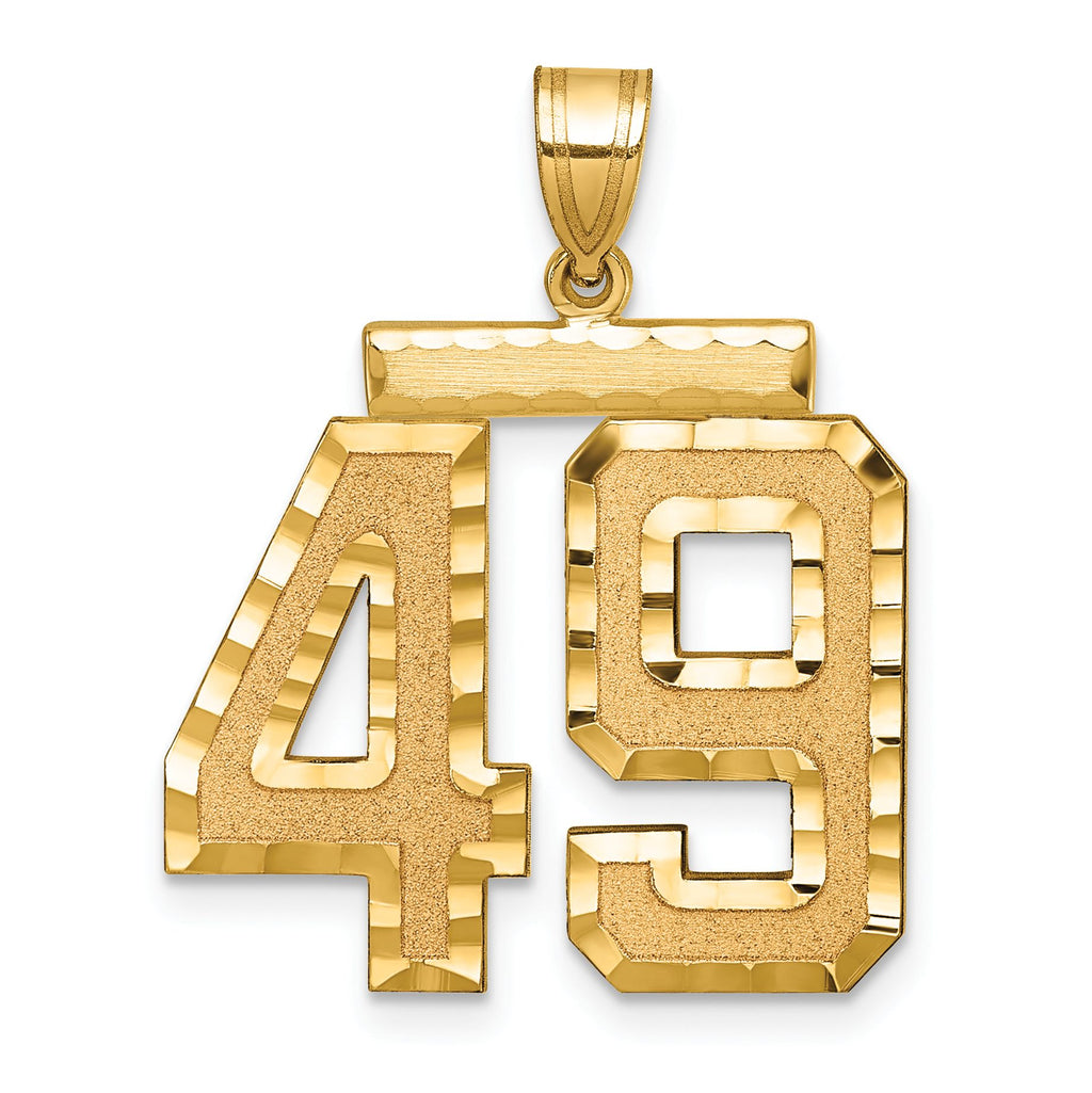 Large Number 49 Charm in 14K Yellow Gold, Brushed & Diamond-Cut - Sophia Jewelers