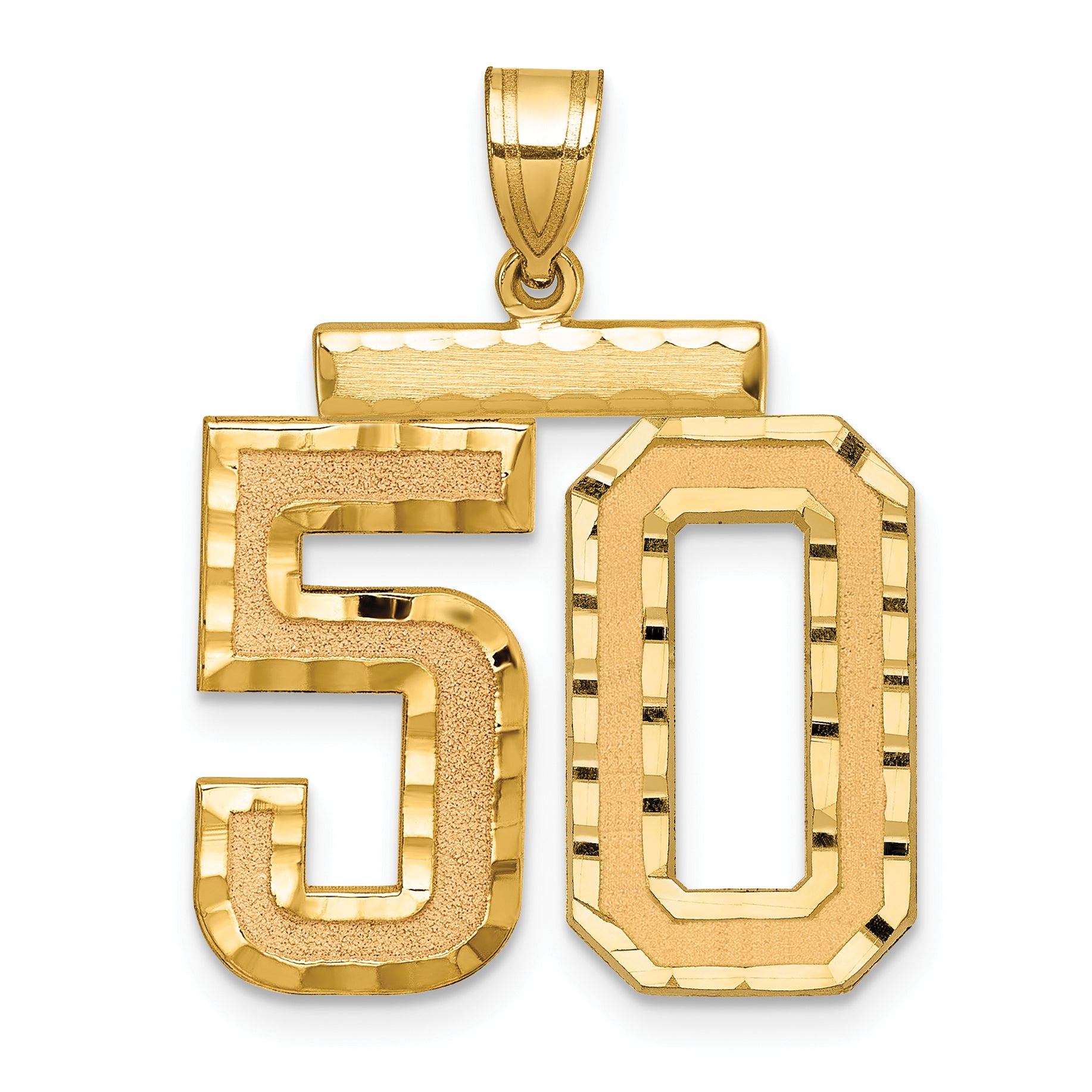 14K Gold Large Diamond-Cut Number 50 Pendant with Brushed Finish Secondary image