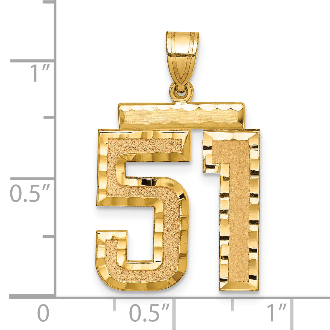 Large Number 51 Charm in 14K Yellow Gold, Brushed & Diamond-Cut - Sophia Jewelers