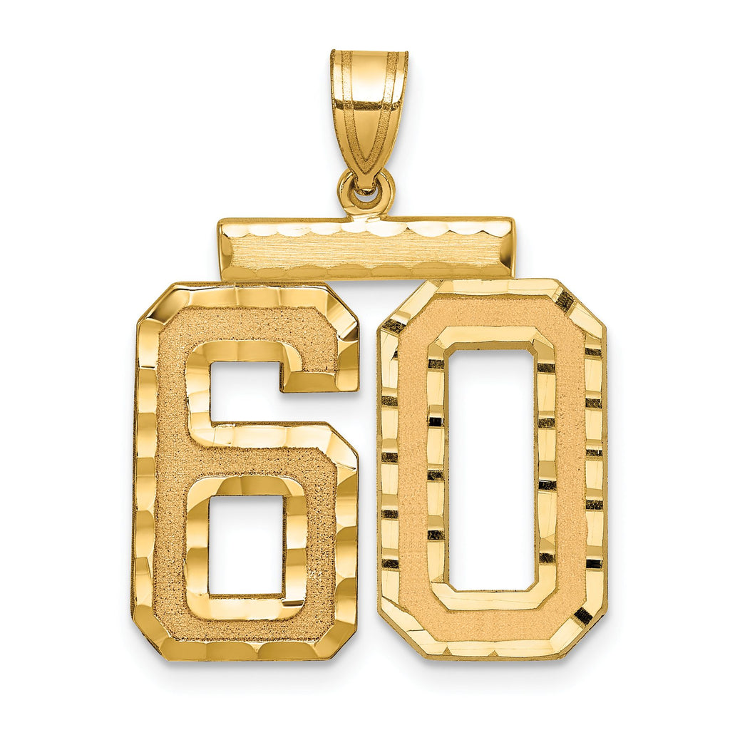 Large Number 60 Charm in 14K Yellow Gold, Brushed & Diamond-Cut - Sophia Jewelers