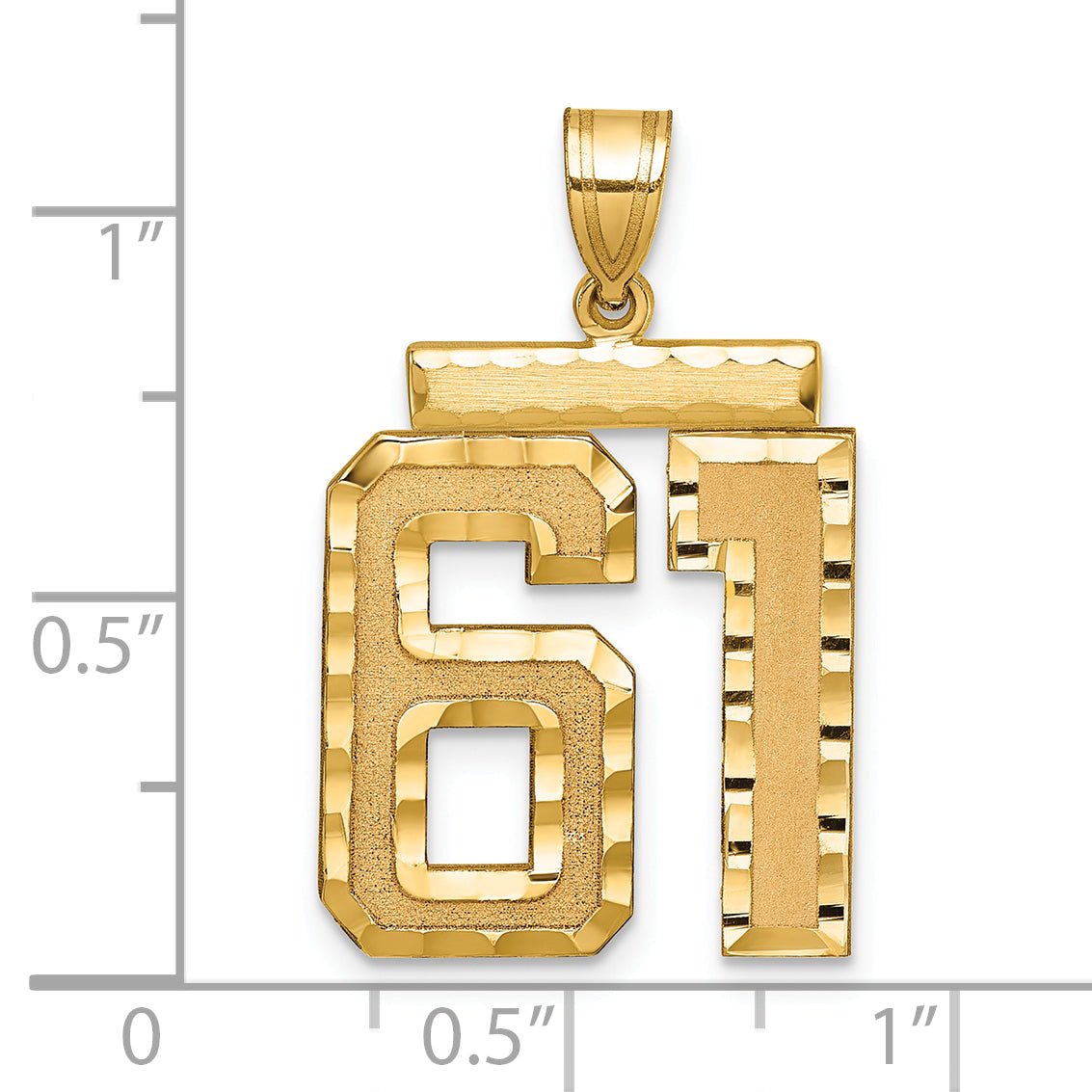 Large Number 61 Charm in 14K Yellow Gold, Brushed & Diamond-Cut - Sophia Jewelers