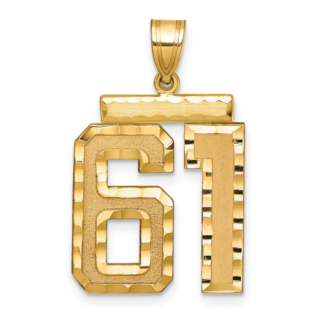 Large Number 61 Charm in 14K Yellow Gold, Brushed & Diamond-Cut - Sophia Jewelers