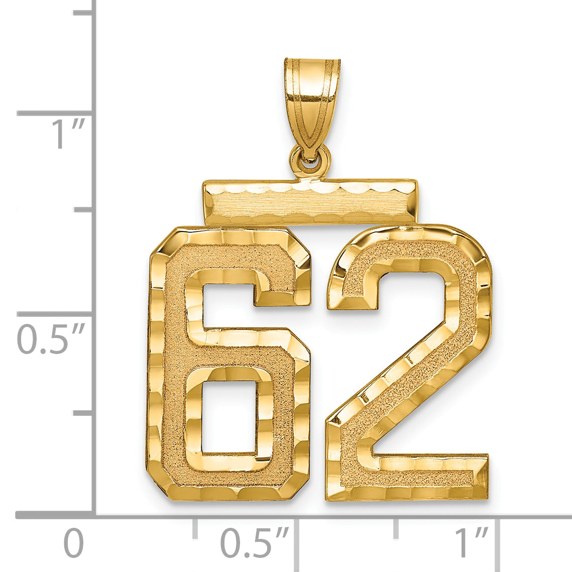 Large Number 62 Charm in 14K Yellow Gold, Diamond-Cut - Sophia Jewelers