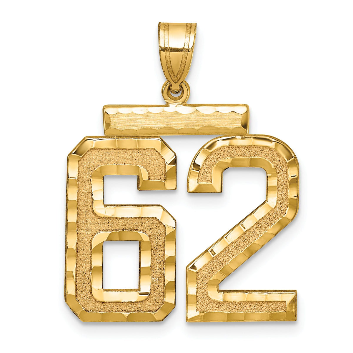 Large Number 62 Charm in 14K Yellow Gold, Diamond-Cut - Sophia Jewelers