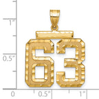 Large Number 63 Charm in 14K Yellow Gold, Brushed & Diamond-Cut - Sophia Jewelers