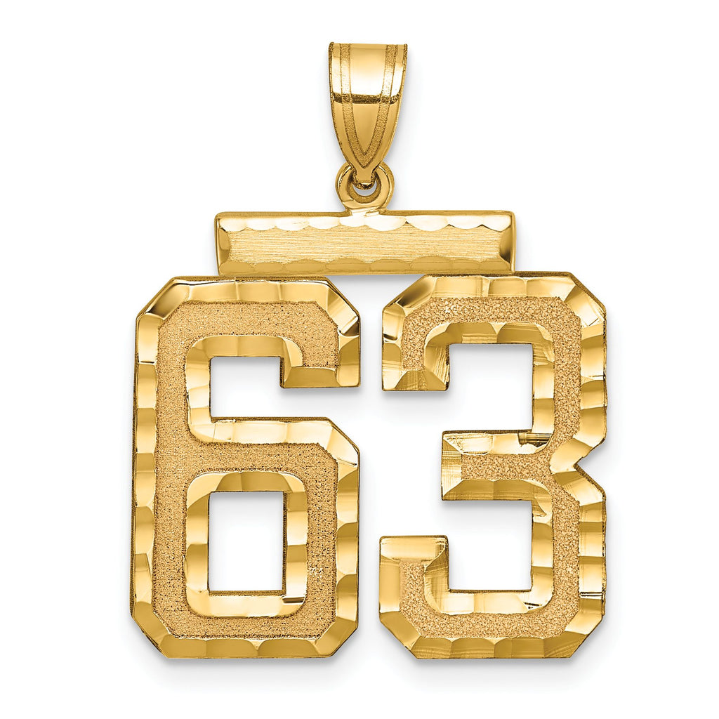 Large Number 63 Charm in 14K Yellow Gold, Brushed & Diamond-Cut - Sophia Jewelers