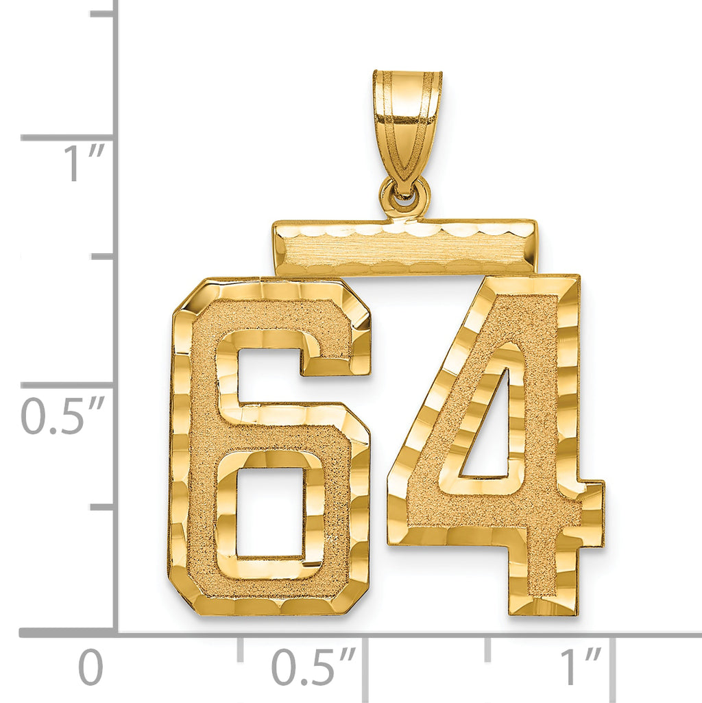 Large Number 64 Charm in 14K Yellow Gold, Brushed & Diamond-Cut - Sophia Jewelers