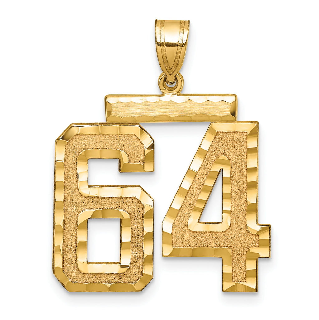 Large Number 64 Charm in 14K Yellow Gold, Brushed & Diamond-Cut - Sophia Jewelers