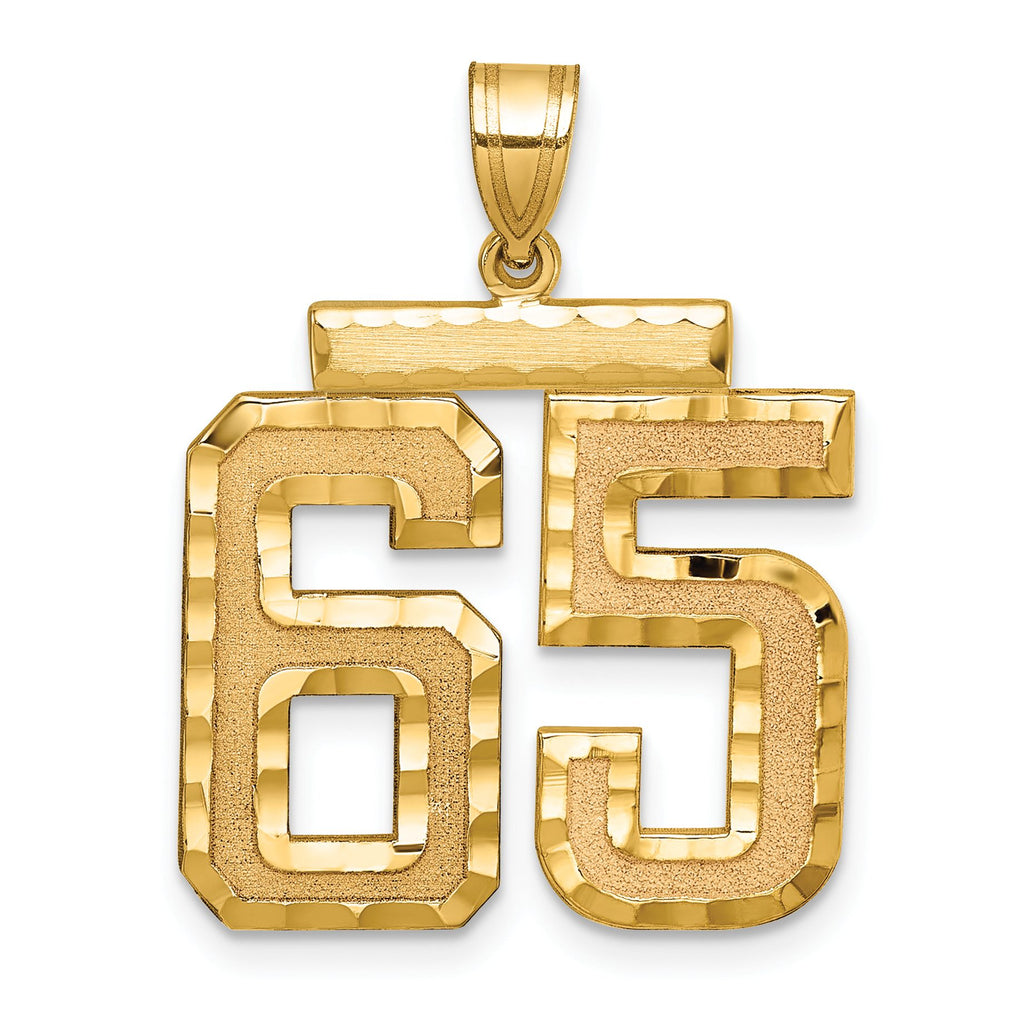 Large Number 65 Charm in 14K Yellow Gold, Brushed & Diamond-Cut - Sophia Jewelers