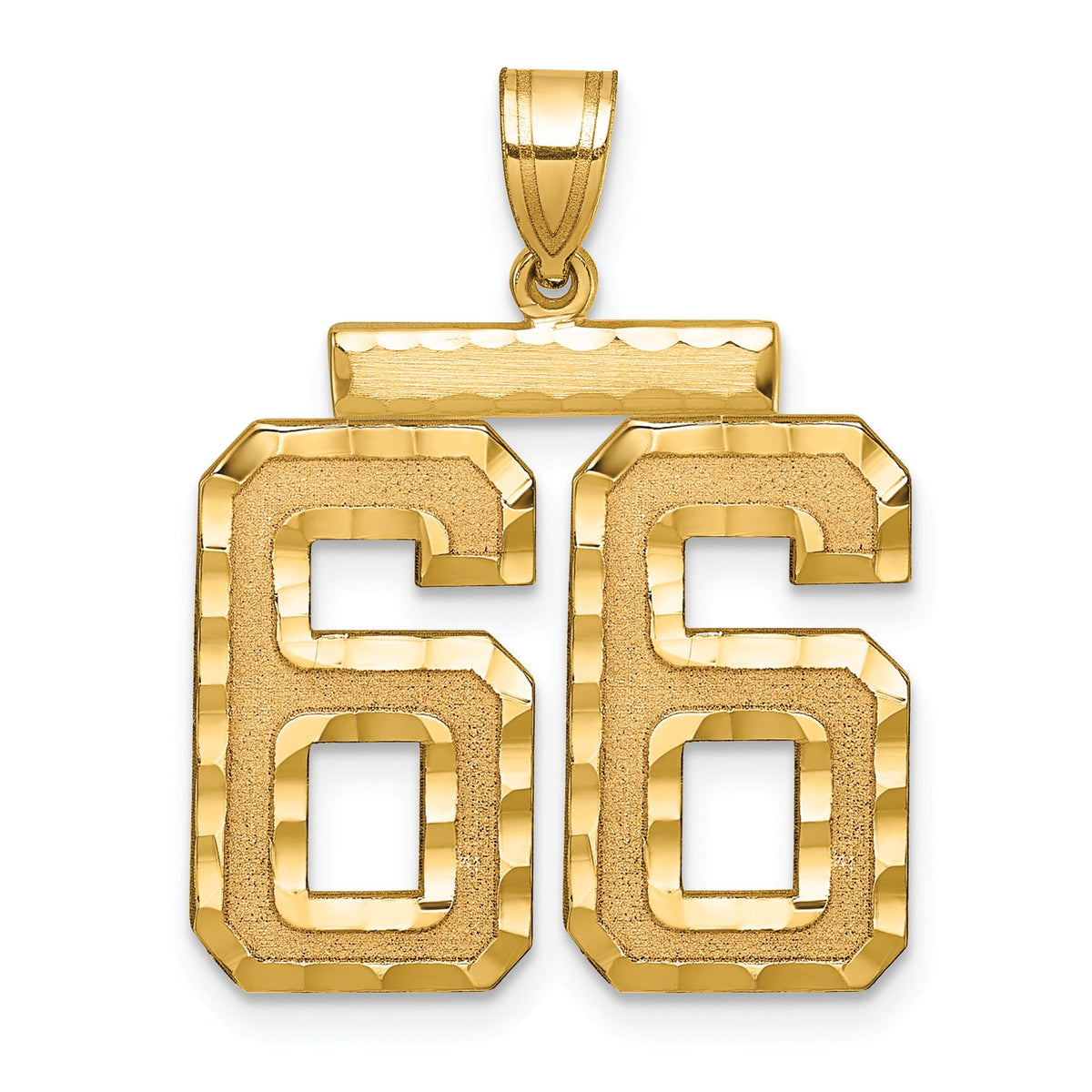 Large Number 66 Charm in 14K Yellow Gold, Brushed & Diamond-Cut - Sophia Jewelers