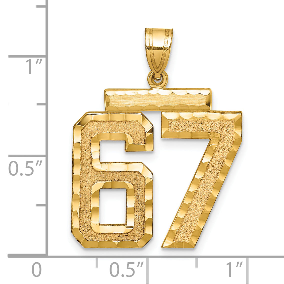 Large Number 67 Charm in 14K Yellow Gold, Brushed & Diamond-Cut - Sophia Jewelers