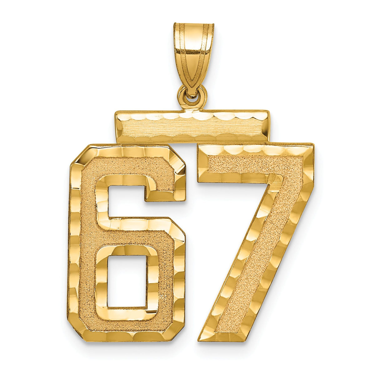 Large Number 67 Charm in 14K Yellow Gold, Brushed & Diamond-Cut - Sophia Jewelers