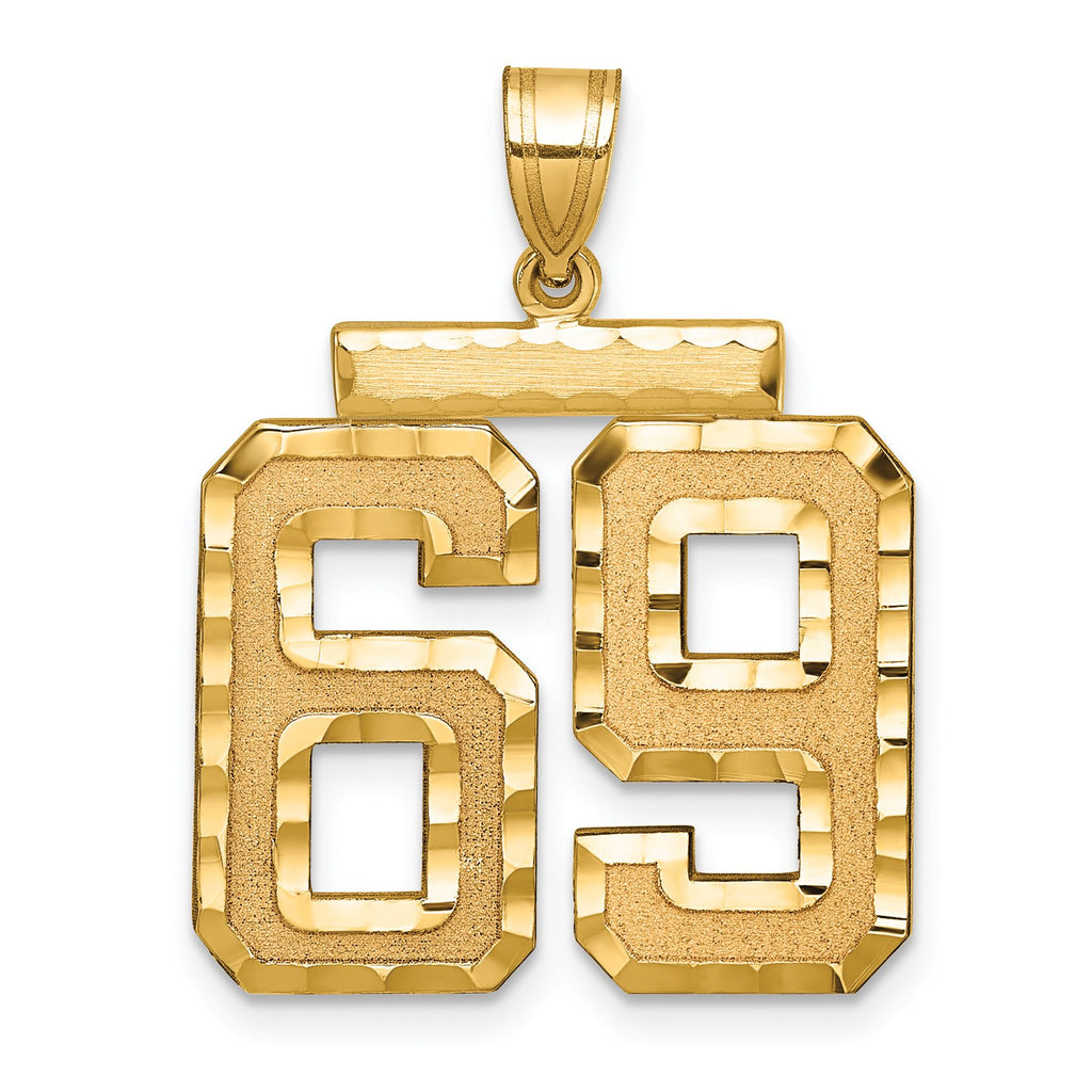 Large Number 69 Charm in 14K Yellow Gold, Brushed & Diamond-Cut - Sophia Jewelers