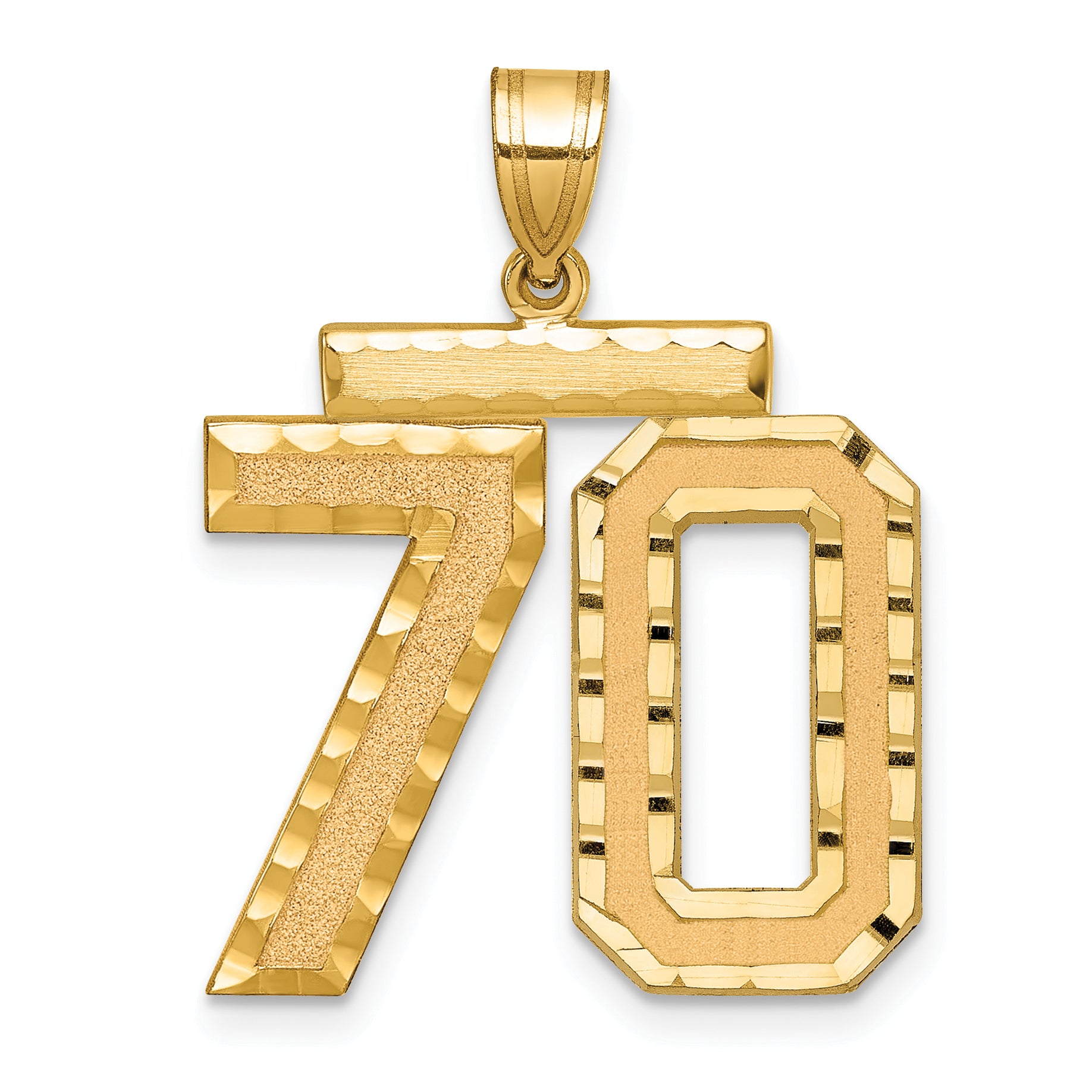 14K Gold Large Diamond-Cut Number 70 Charm Brushed Finish Secondary image