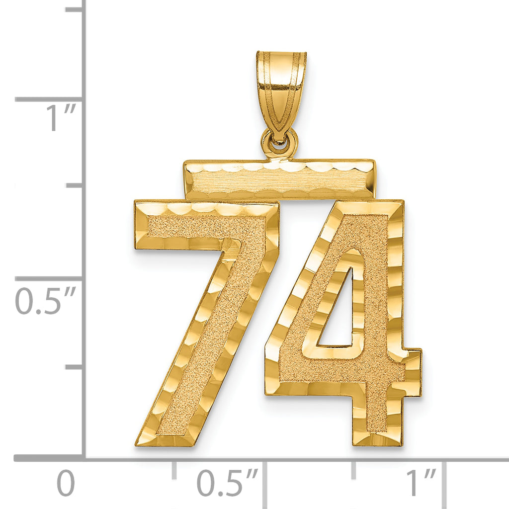 Large Number 74 Charm in 14K Yellow Gold, Brushed & Diamond-Cut - Sophia Jewelers