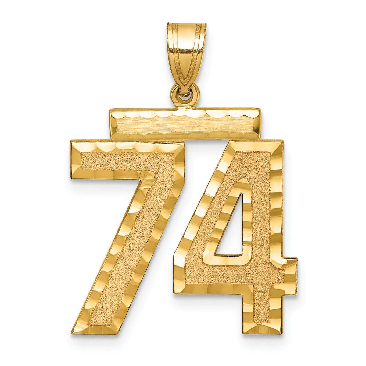 Large Number 74 Charm in 14K Yellow Gold, Brushed & Diamond-Cut - Sophia Jewelers