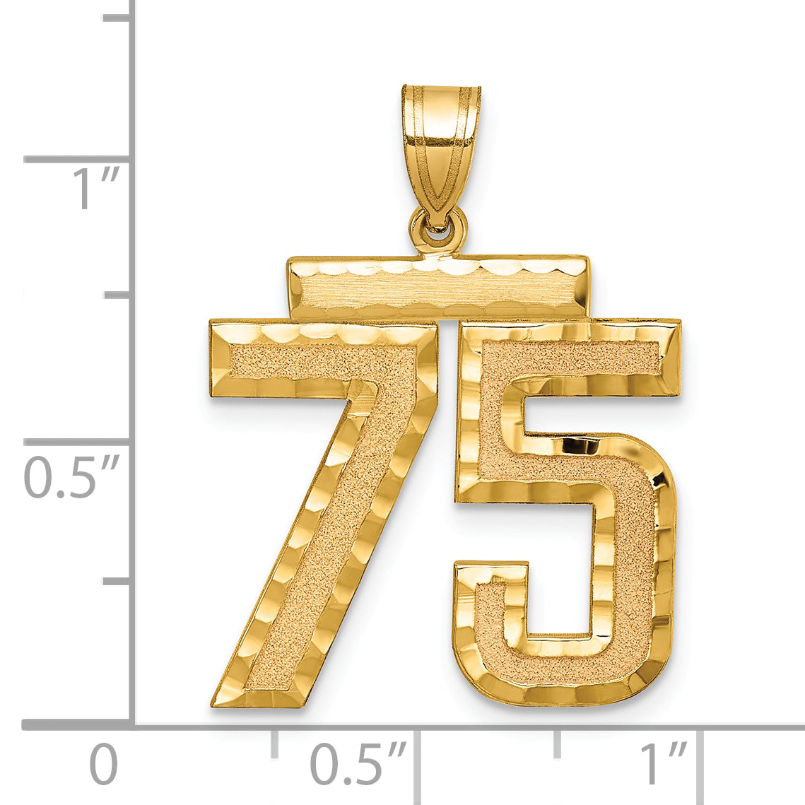 Large Number 75 Charm in 14K Yellow Gold, Diamond-Cut - Sophia Jewelers