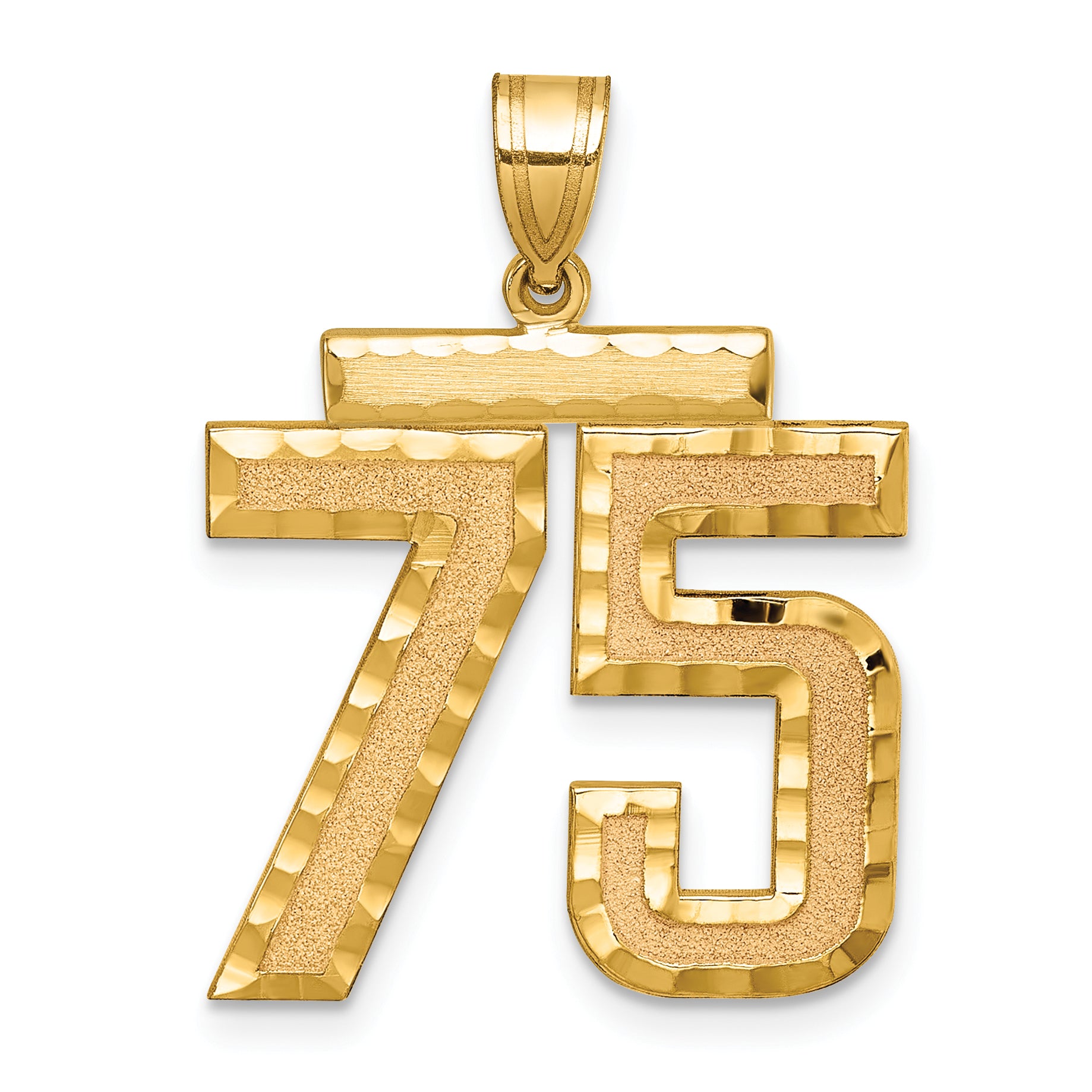 14K Gold Large Diamond-Cut Number 75 Charm with Brushed Finish Secondary image