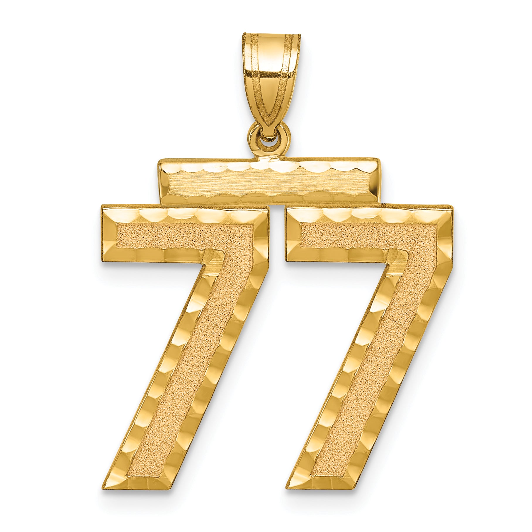 14K Gold Large Diamond-Cut Number 77 Charm with Brushed Finish Secondary image