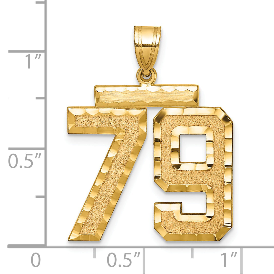 Large Number 79 Charm in 14K Yellow Gold, Brushed & Diamond-Cut - Sophia Jewelers