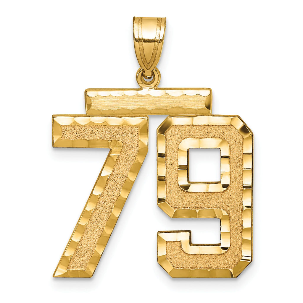 Large Number 79 Charm in 14K Yellow Gold, Brushed & Diamond-Cut - Sophia Jewelers