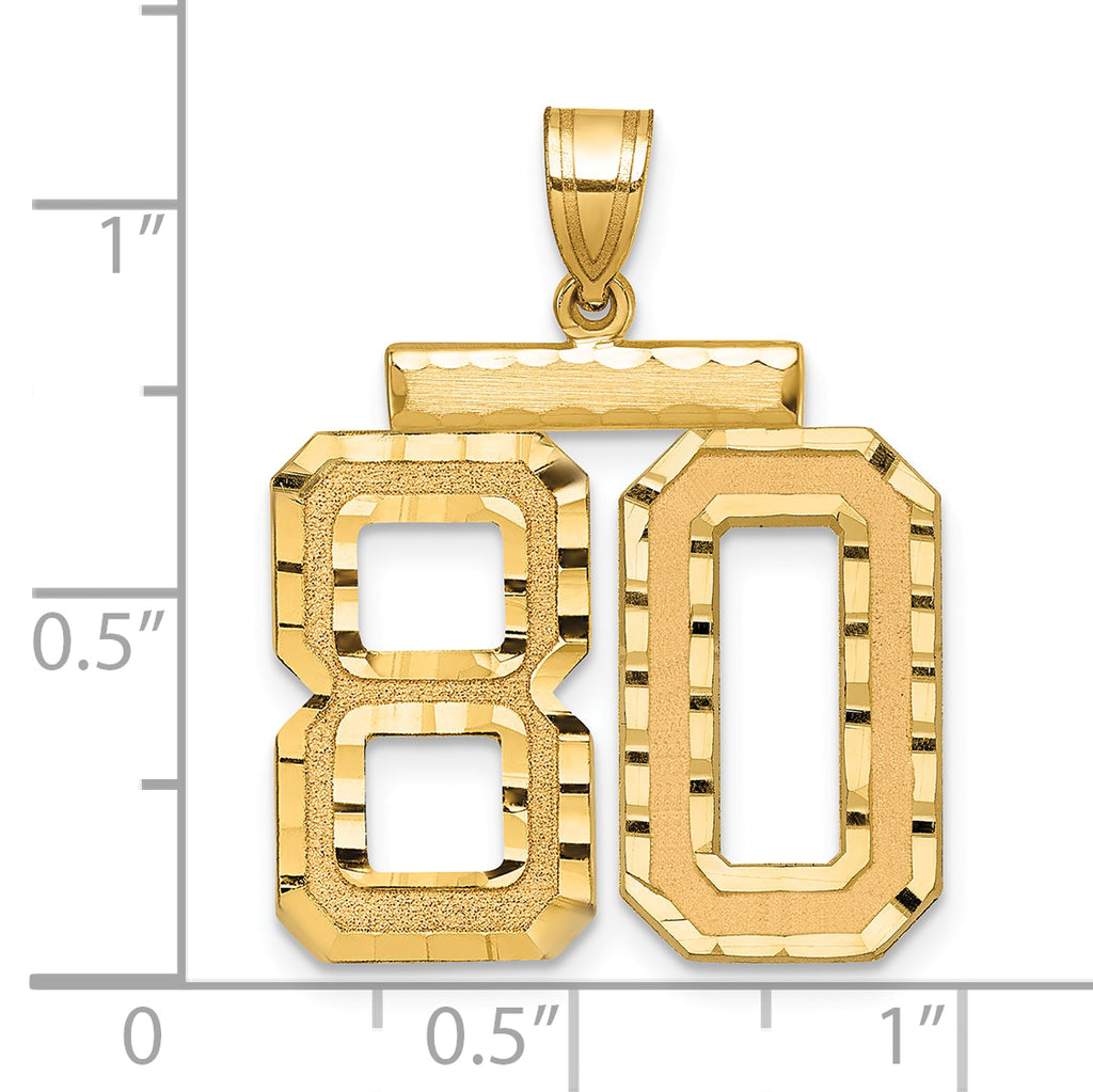 Number 80 Large Charm in 14K Yellow Gold, Brushed & Diamond-Cut - Sophia Jewelers