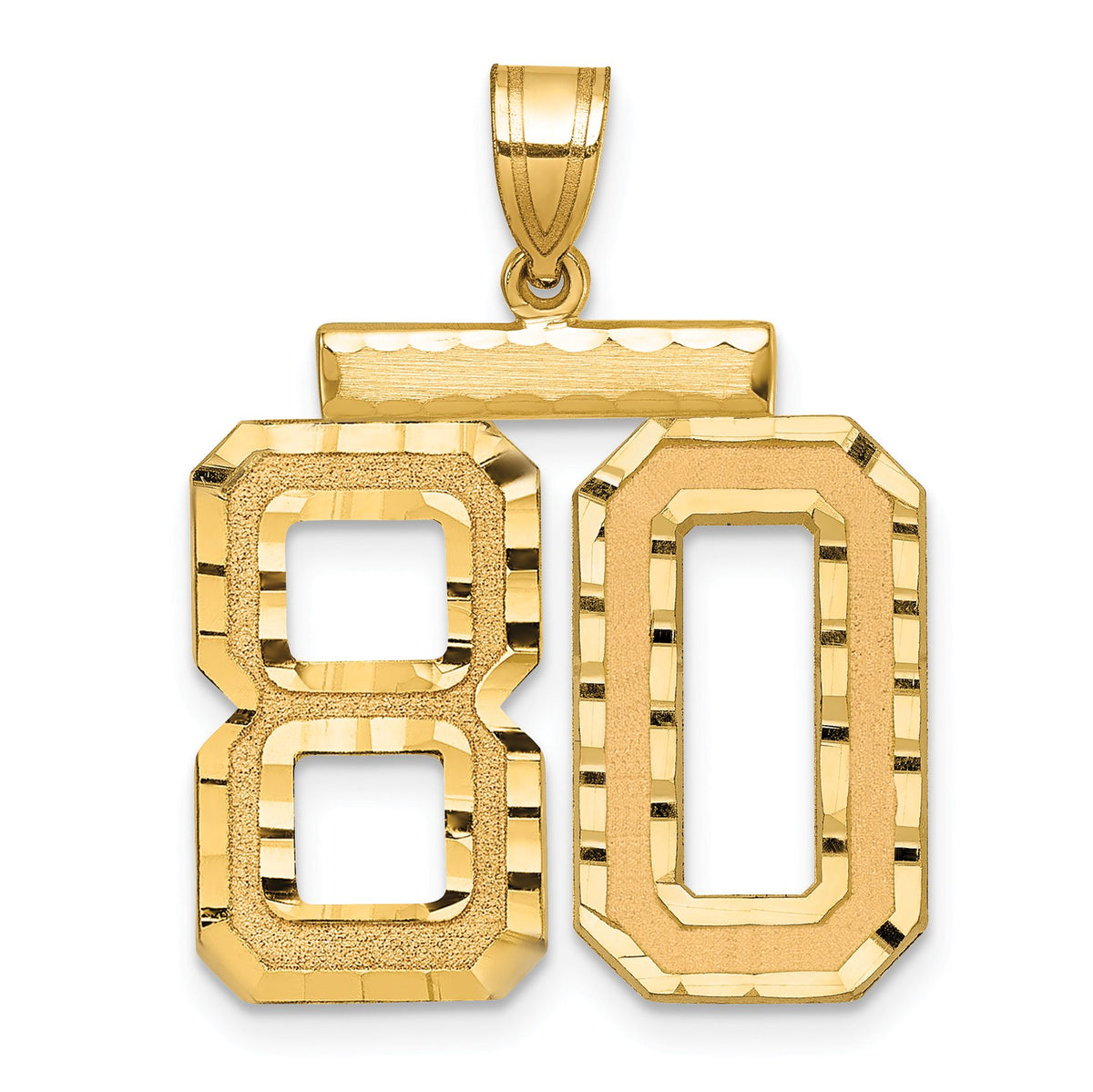 Number 80 Large Charm in 14K Yellow Gold, Brushed & Diamond-Cut - Sophia Jewelers