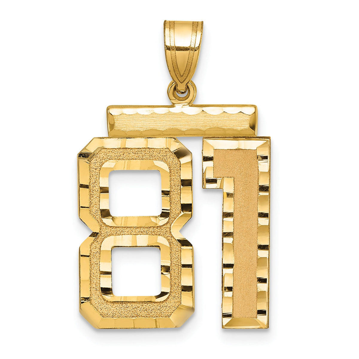 Large Number 81 Charm in 14K Yellow Gold, Brushed & Diamond-Cut - Sophia Jewelers