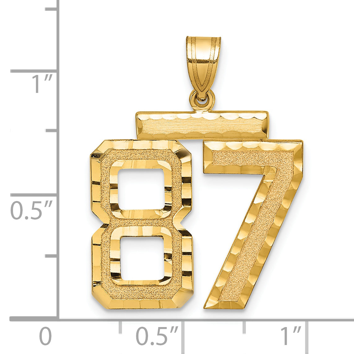 Large Number 87 Charm in 14K Yellow Gold, Brushed & Diamond-Cut - Sophia Jewelers