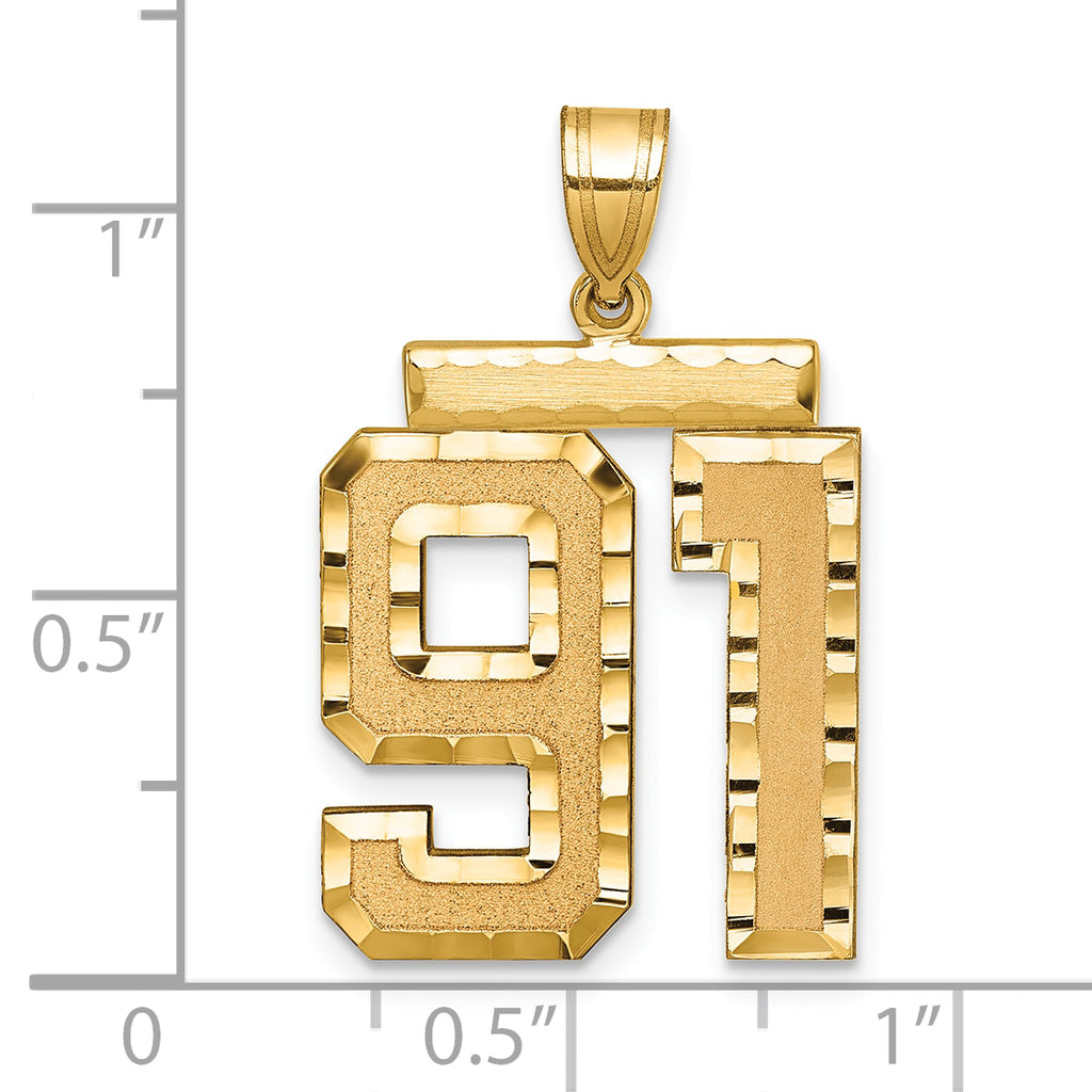Large Number 91 Charm in 14K Yellow Gold, Brushed & Diamond-Cut - Sophia Jewelers