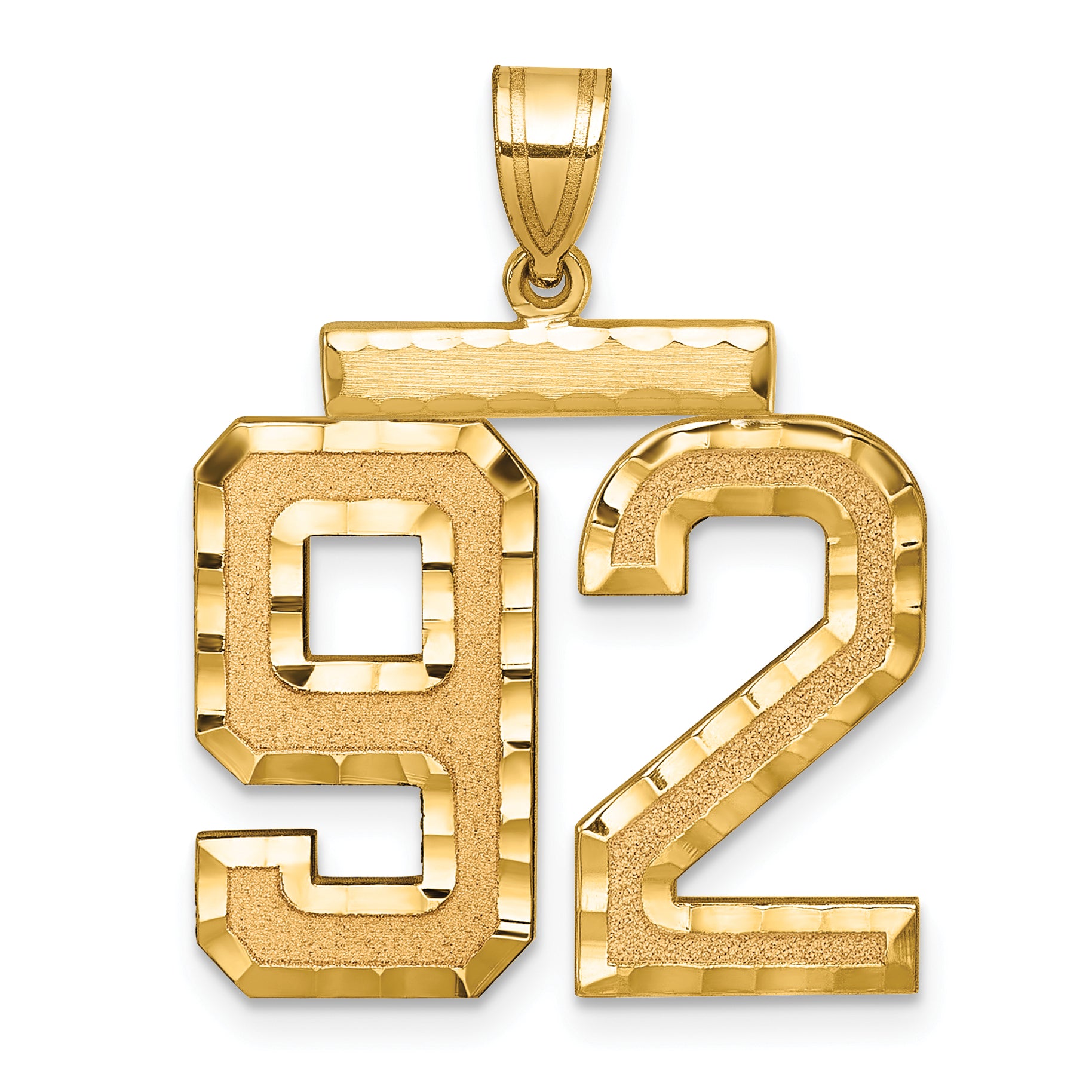 14K Gold Large Diamond-Cut Number 92 Charm with Brushed Finish Secondary image