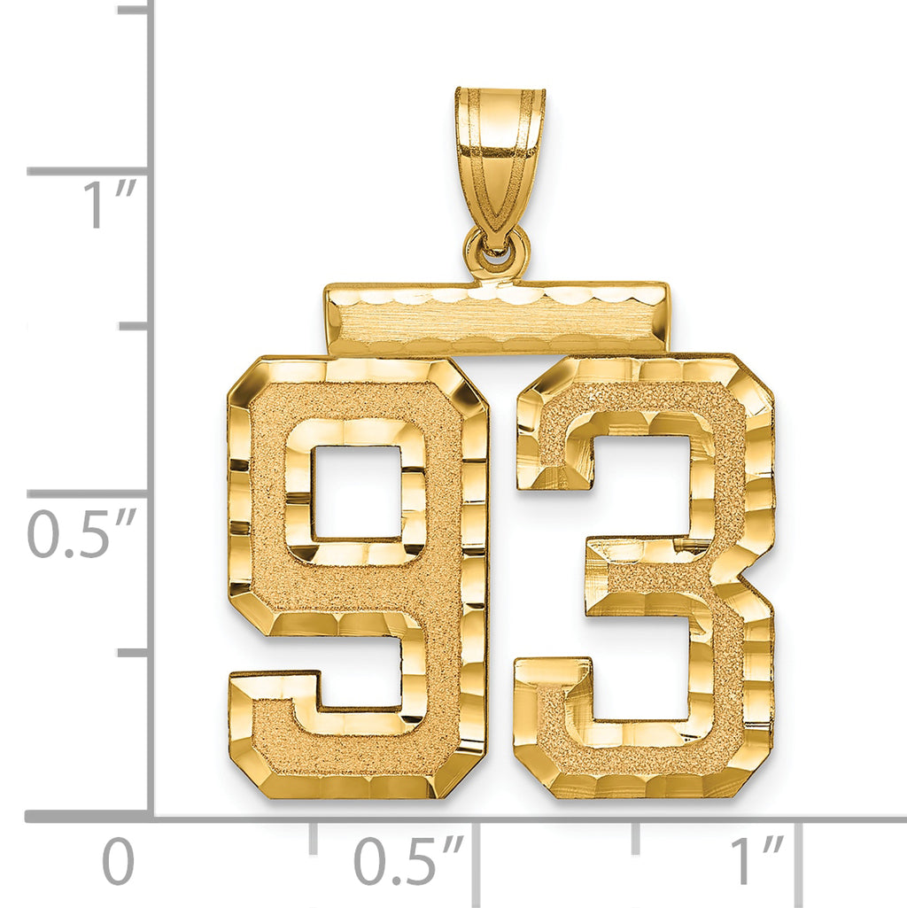Large Number 93 Charm in 14K Yellow Gold, Brushed & Diamond-Cut - Sophia Jewelers